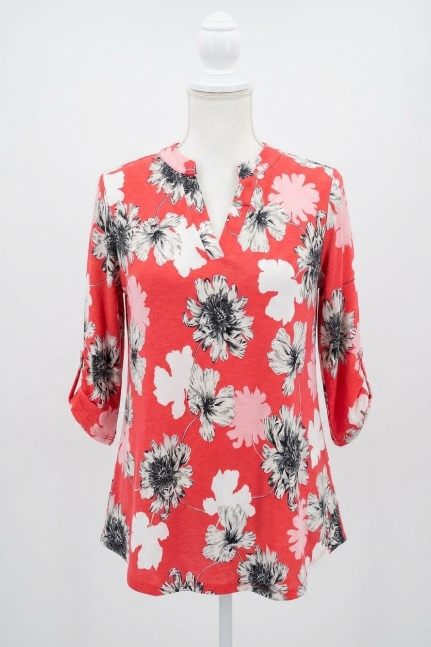 NEW HONEYME gabby tunic top in coral multi
